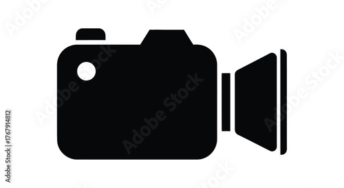 Simple black silhouette of a classic digital camera design element