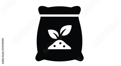 Simple black and white icon of a bag with a plant symbol
