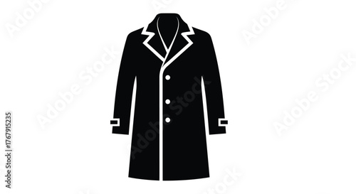 A simple black and white illustration of a long overcoat design