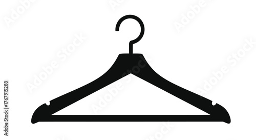Simple black clothes hanger illustration on a plain white background
