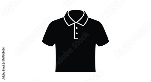 Simple black and white illustration of a short sleeved polo shirt