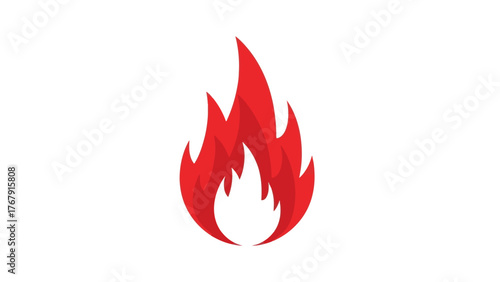 A stylized illustration featuring a bright red flame shape with varying shades of red