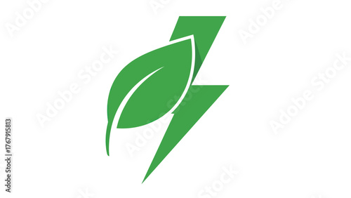 A green leaf is combined with a lightning bolt shape for an eco-friendly energy concept