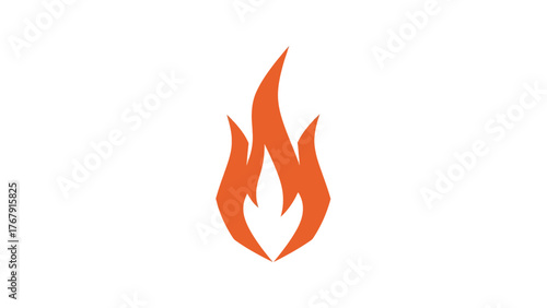A geometric flame graphic, featuring orange shapes against a white background, minimal and modern