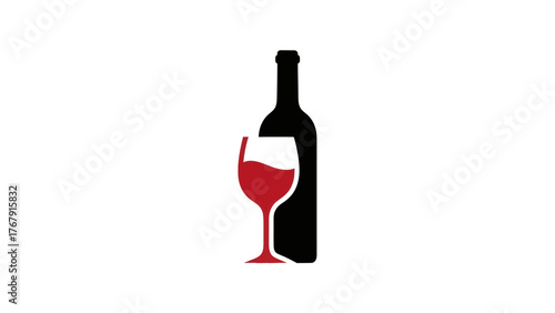A silhouette illustration of a wine bottle beside a wine glass, with red wine in the glass