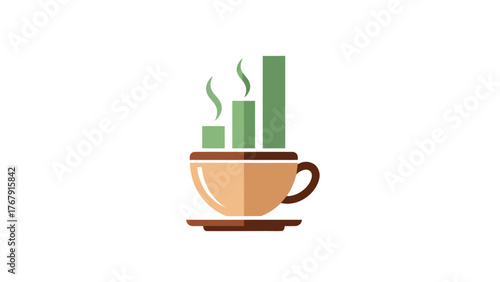 A warm cup icon topped by growth bars with steam, representing business growth and coffee