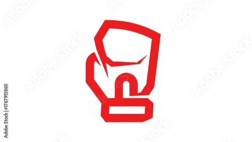 A red boxing glove outline on a white background, the glove pointing upwards
