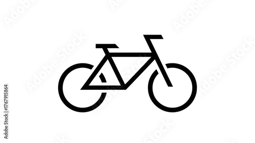 Black graphic of a bicycle on a white background, featuring a frame, wheels and handlebars