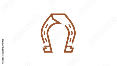 Stylized, abstract graphic featuring a brown horseshoe on a white background. Simple and elegant design