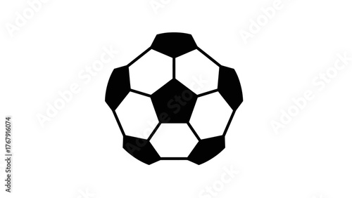Black and white soccer ball illustration with hexagonal and pentagonal panels against a white background