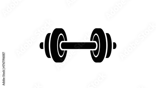 A black and white illustration of a dumbbell, central on a plain white background
