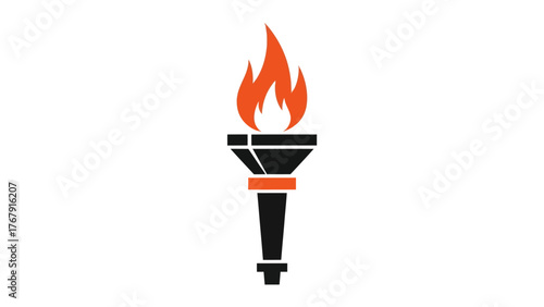 Graphic design of a torch with flame in orange and a black handle