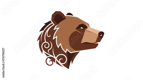 A stylized illustration features a brown bear head with decorative accents, set against a white backdrop