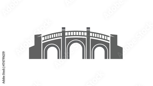 A grayscale illustration of a stone bridge with arched openings and a railing
