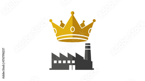 A regal gold crown above a gray factory illustration, symbolizing industrial leadership or superiority