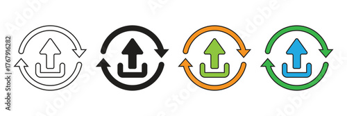 Upload retry icon with circular arrows, symbolizing continuous file transfer, data submission cycle, network retry, and automatic backup to the server.