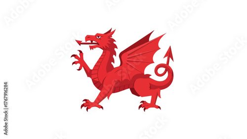 A vibrant, detailed illustration featuring a red dragon, in a heraldic style, on a white background