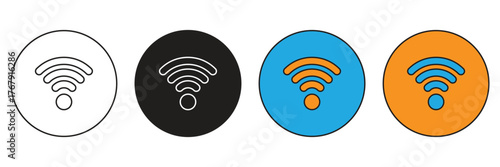 Simple wireless signal icon in a circle, representing Wi-Fi connectivity, hotspot, network access, internet coverage, and digital communication status for devices.