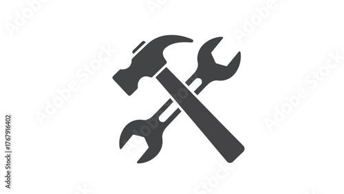 Black silhouette image of a hammer and wrench crossed on a white background, representing repair