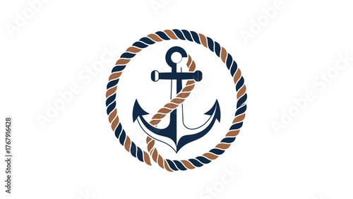 A nautical-themed graphic design featuring a stylized anchor surrounded by a rope circle on a white background