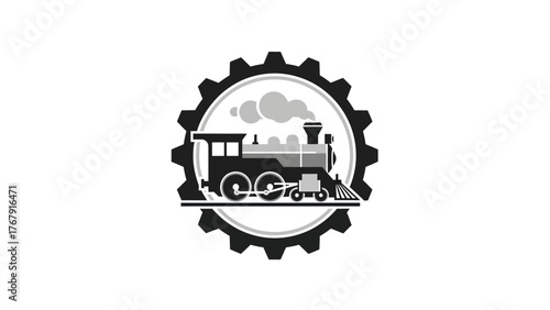 A stylized steam locomotive icon set within a gear. It has smoke emitting with a gradient
