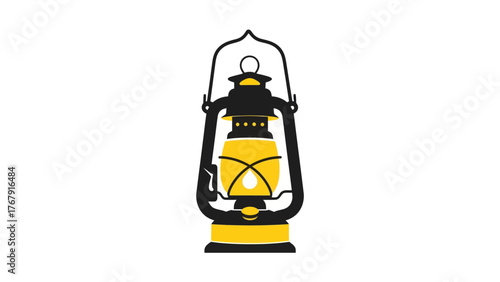 A stylized vintage lantern design in black and yellow, against a plain white background