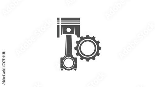 A mechanical illustration featuring a piston connected to a connecting rod and a cogwheel