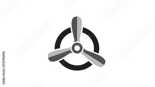 A grayscale icon depicts a three-blade propeller within a circular outline on a white backdrop
