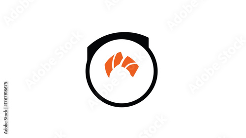 A simplified, minimalist representation of a sushi roll with orange fish and a black outline