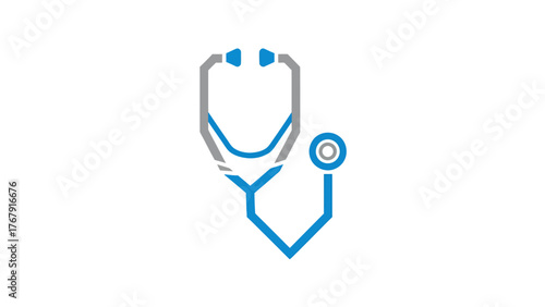 A stylized medical illustration of a stethoscope, featuring shades of blue and gray