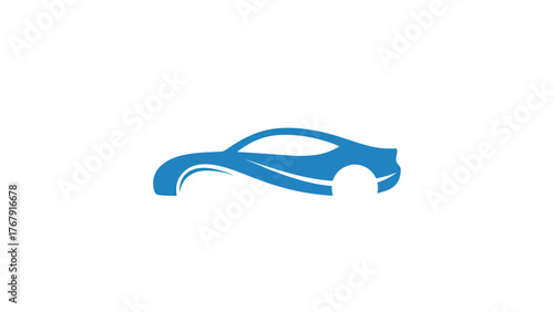 A stylized side view of a car silhouette, rendered in solid blue on a white background