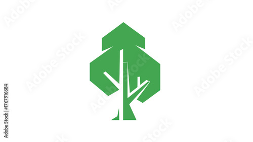 A geometric tree illustration, green against a white background, minimalist design
