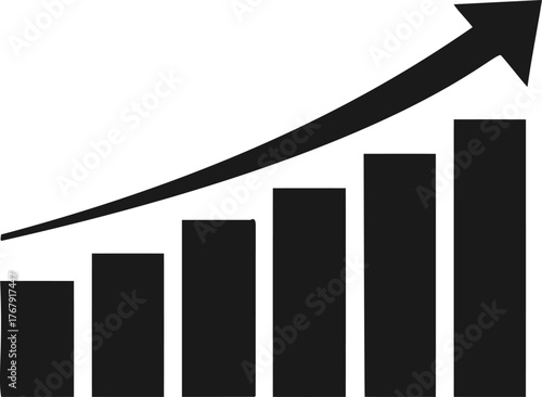 Bar chart sketch with upward arrow, hand drawn style, symbolizing growth — stock vector