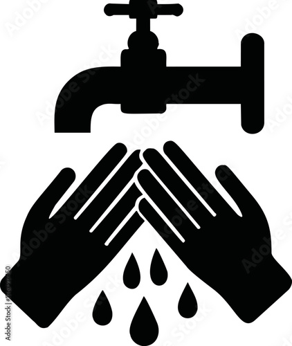 Hand washing sketch, hand drawn style with faucet and water drops — stock vector