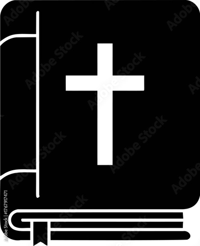 Bible sketch hand drawn with cross icon and bookmark — stock vector