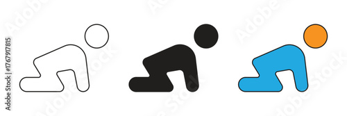 Simple baby crawling icon, symbolizing infant mobility, child development milestone, growth stage, toddler movement, and early childhood progression.
