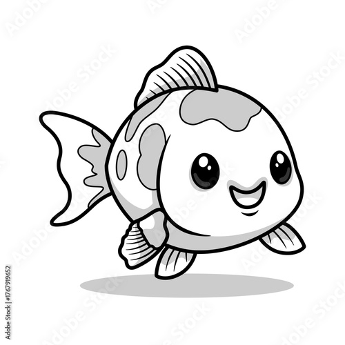 Cute kawaii koi fish character vector design monochrome