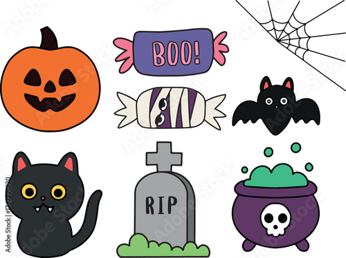 halloween decorations set vector illustration