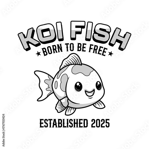 Cute kawaii koi fish art vector design monochrome
