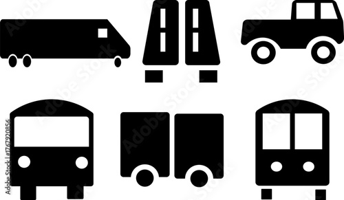 Various transport vehicles icons in black and white simple design
