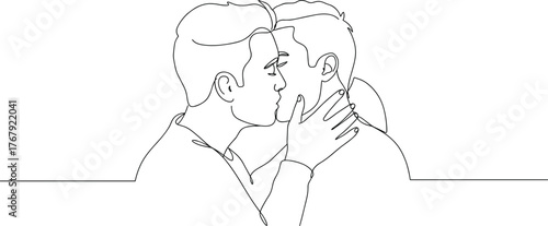 Couple kissing continuous line art cartoon illustration, symbolic tenderness and expressive emotional connection artwork for design and lifestyle