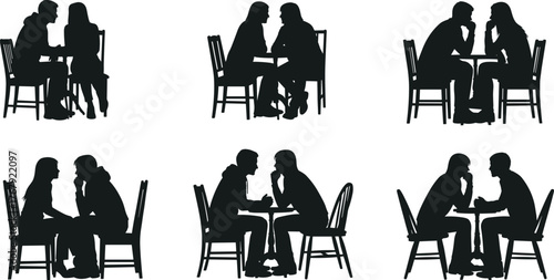 Couples in intimate conversation silhouette cartoon illustration, symbolic affection and expressive connection artwork for lifestyle and design