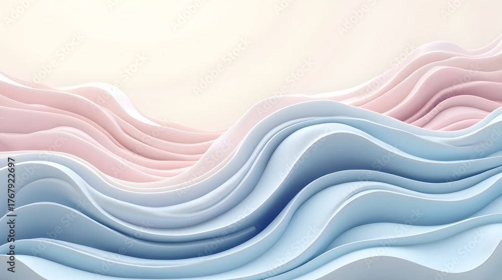 Fototapeta premium Soft pastel flowing abstract background with pink and blue paper wave layers
