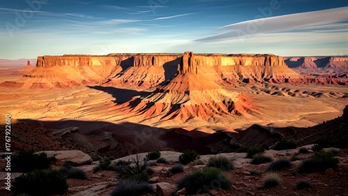 Majestic Canyon Landscape at Sunset with Dramatic Shadows and Serenity