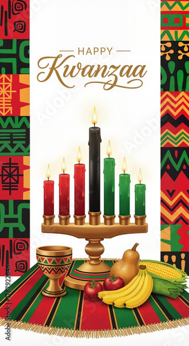 Kwanzaa celebration with colorful candles and festive decor on table  