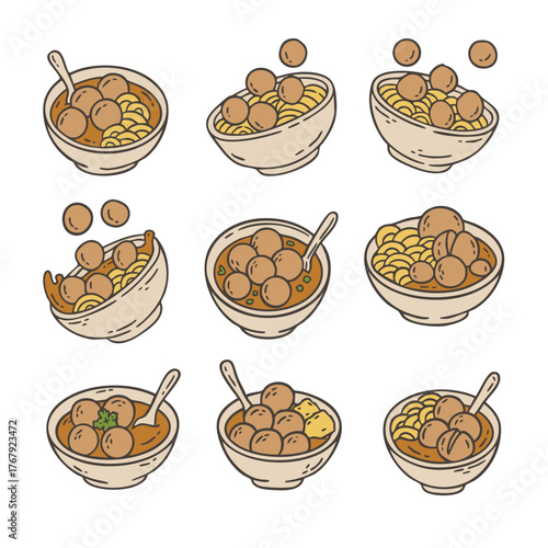 Bakso Indonesian Food Meat Ball Doodle Cartoon Illustration