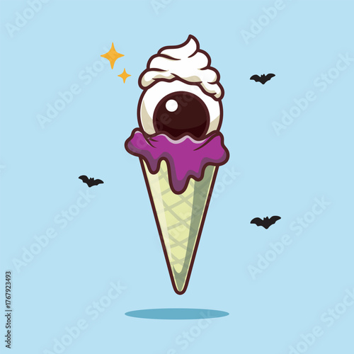 vector ice cream scary eyes. Spooky ice cream. Halloween time.