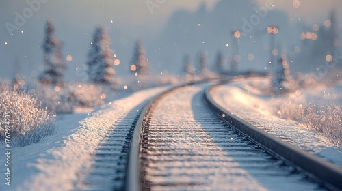 Snowy Winter Train Tracks In Forest