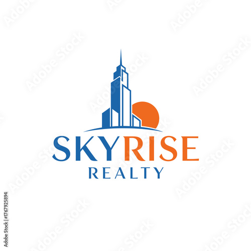 A stylized logo showcasing a cityscape with a blue skyscraper, orange sun, and accompanying text