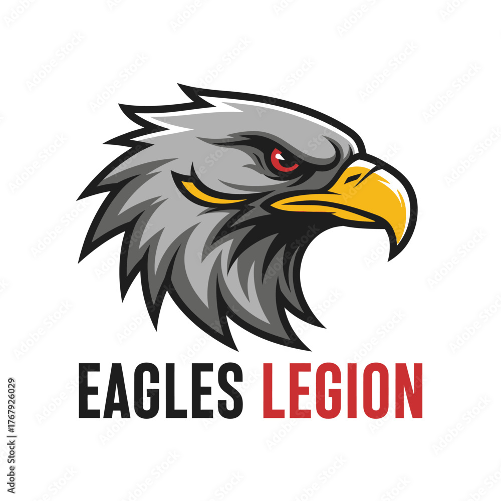 Obraz premium A detailed illustration of an eagle's head, with a gray and white color scheme